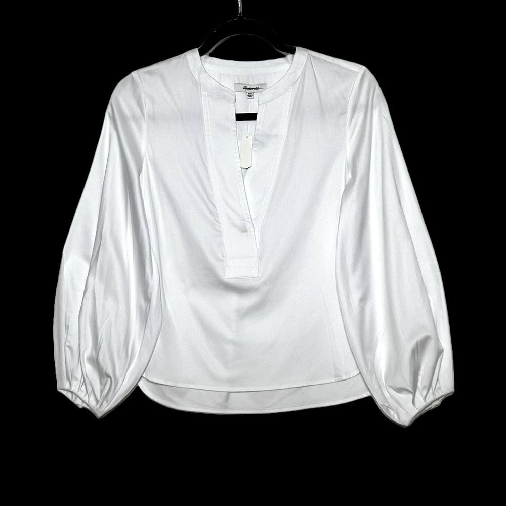 NWT Madewell V-Neck Long-Sleeve Cotton Top in White, Sizes XXS, XS, and M - Picture 5 of 13